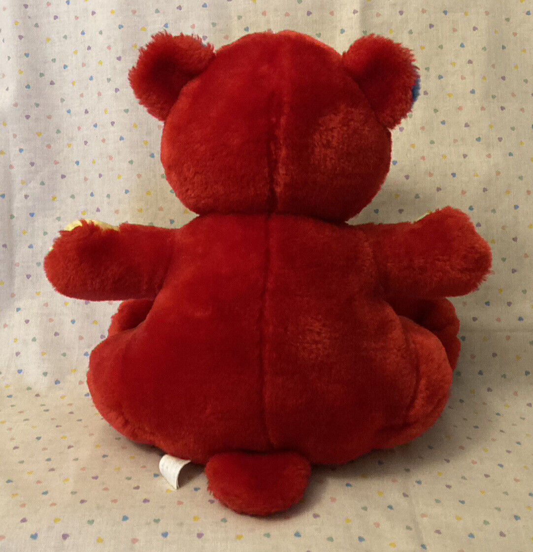 Vintage Snuggle Toy Teddy Bear Primary ABC Kidcore Red Blue Vintage Snuggle Toy Teddy Bear Primary ABC Kidcore Red Blue