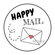 30 HAPPY MAIL ENVELOPE SEALS LABELS STICKERS 1.5" ROUND HEART GIFTS PACKAGE
