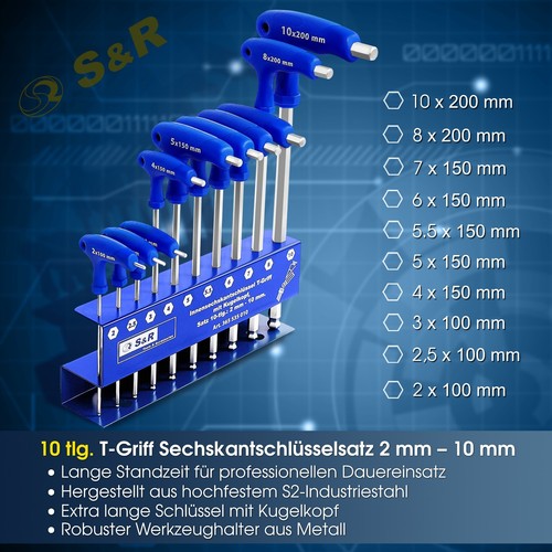 S&R Innensechskantschlüssel Satz HX, T-Griff, Kugelkopf, 10-tlg: 2-10mm metrisch - Bild 2 von 8