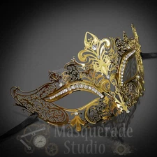 Womens Luxury Filigree Light Metal Laser-Cut Venetian Masquerade Mask [Gold]