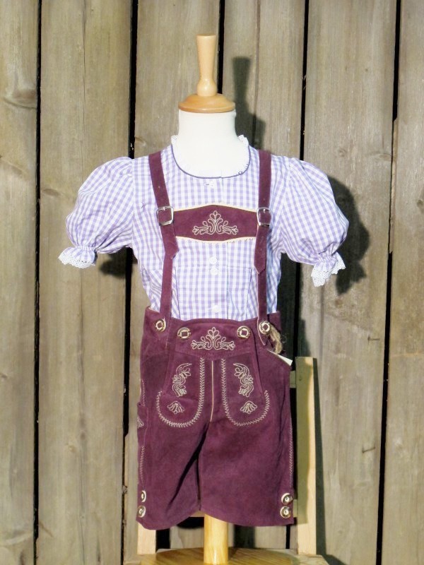 KIDSTRACHT Baby- Skórzane spodnie dziecięce Lederhosen fioletowy Gr 62-158 skrót na festiwal folklorystyczny Zapewnienie jakości, 2022