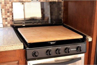 RV Silent Top Cover Stovetop Cover Bamboo W/ Non-Slip Rubber Feet Universal  NEW