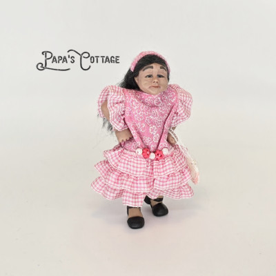 Angry child for 1:12 scale dollhouse, little girl doll, one of a kind art doll