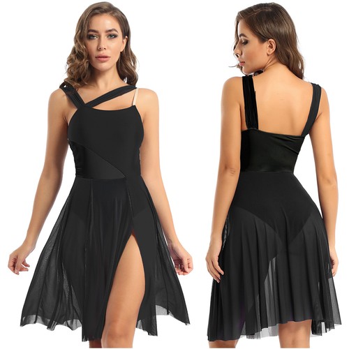 Women's Lyrical Dance Mesh Overlay Ballet Leotard Contemporary Dress Performance - Picture 49 of 86