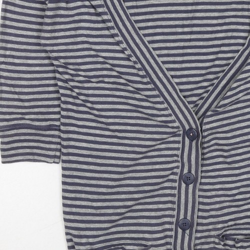 Jack Wills Womens Grey V-Neck Striped Cotton Blend Cardigan Size 8 - Picture 7 of 10