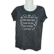 Save The Reefs Plant More Tree Mineral Wash Graphic Short Sleeve Tee Shirt S/M