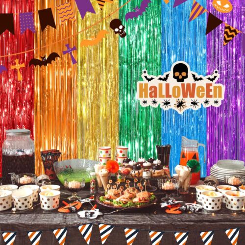 2 Pack Rainbow Fringe Curtain Party Foil Fringe Backdrop Curtains for Birthday - Picture 2 of 6