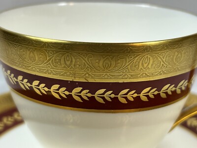 Minton Imperial Gold  Cup & Saucer Red Maroon Footed Cup English Fine Bone China