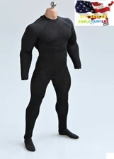 1/6 Black tight stretch bodysuit leotard for 12" Muscular body Phicen M35 ❶USA❶