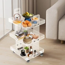 3-Tier Acrylic Utility Rolling Cart Storage Cart w/Wheels Storage Rolling Cart
