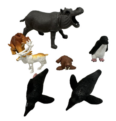 Animals Lot Of 7 Different Sizes Rhino Penguins Walrus Saber Tooth Tiger