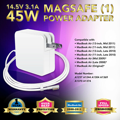45W Adapter Charger for Apple Macbook Air 11'' 13'' A1244 A1370 A1369 A1374, L-Tip