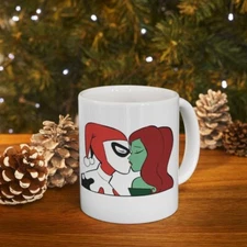 Harley Quinn and Poison Ivy Lesbian Kiss Coffee Ceramic Mug. Ceramic Mugs