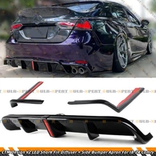 FOR 2018-2024 TOYOTA CAMRY CTM GLOSS BLACK LED REAR DIFFUSER + V2 SIDE EXTENSION