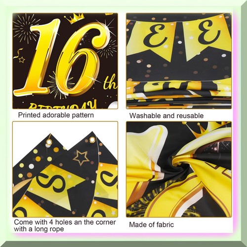 Golden Milestone 16th Birthday Party Decor Set - Black and Gold Banner, Backdrop - 第 4/7 張圖片