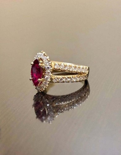 2Ct Marquise Cut Ruby Lab-Created Diamond Engagement Ring 14K Yellow Gold Plated - Picture 2 of 6