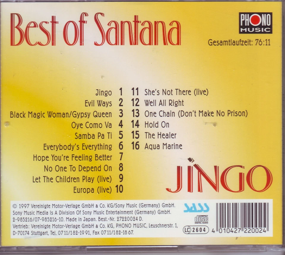 ZOUNDS - SANTANA - Jingo - Best - rare audiophile Gold-CD 1997 - Bild 2 von 2
