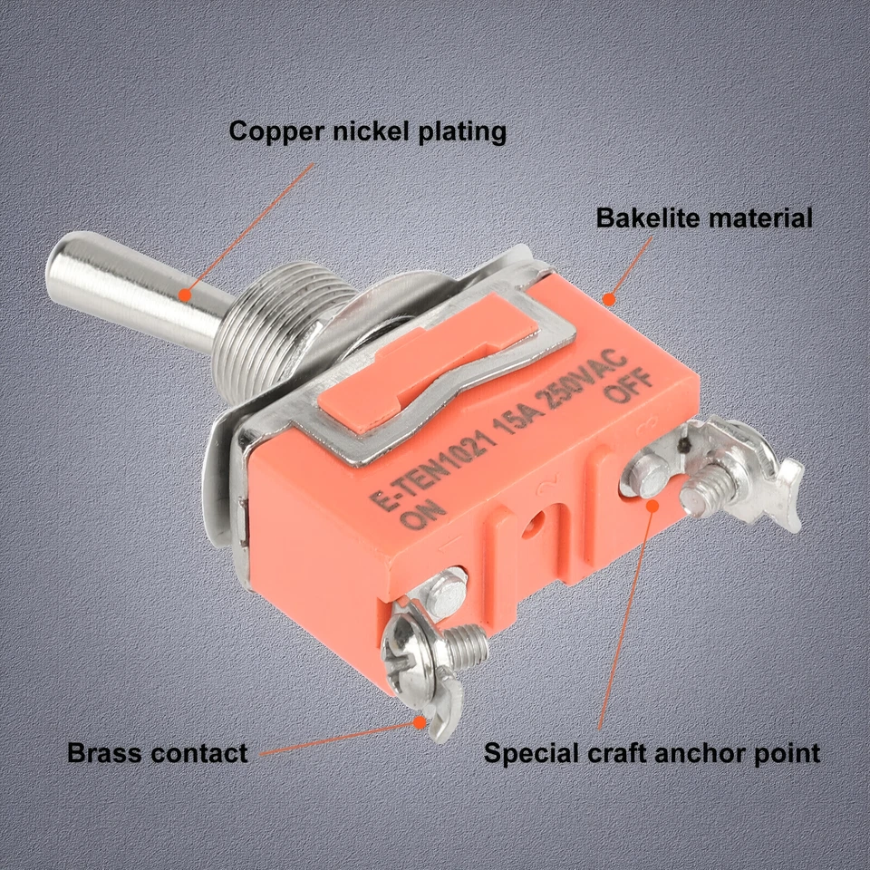 10x Interruptor de palanca impermeable de alta resistencia encendido/apagado 2 terminales coche barco SPST 15A 250V Foto 4 de 4