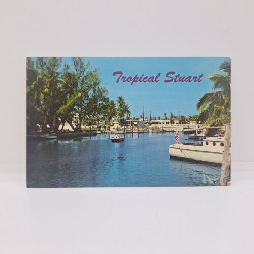 Postcard Frazier Creek Fishing Fleet Marina Stuart Florida Vintage