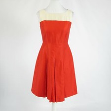 Bright orange white color block cotton blend TALBOTS sleeveless A-line dress 2