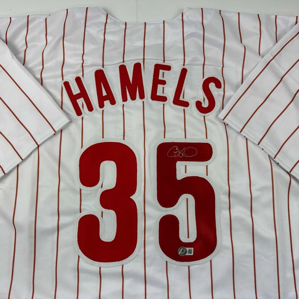 Autographed/Signed Cole Hamels Philadelphia Pinstripe Jersey Beckett BAS COA - Image 2 of 4