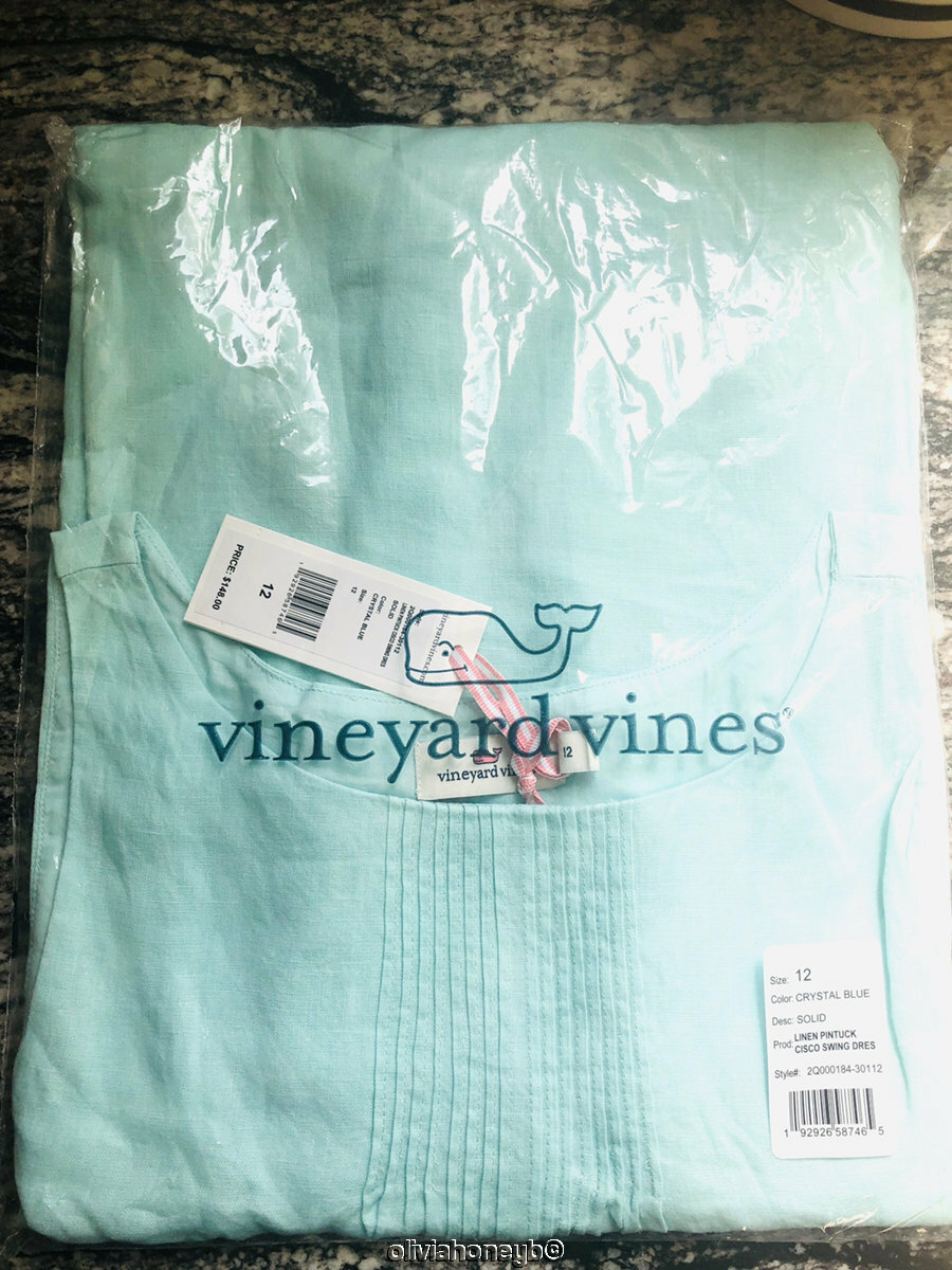 NWT VINEYARD VINES Linen Pintuck Cisco Swing Dress Size 12 Crystal Blue