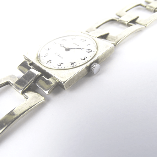 Armband Uhr Silber 🔲 Franz Scheurle, Watch Bracelet, BOHO Vintage Design 1960er - Bild 10 von 12