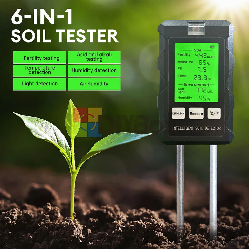 1PCS 6-in-1 PH Tester Soil Water Moisture Light Test Meter Temp Humidity Test  - Image 2 of 4