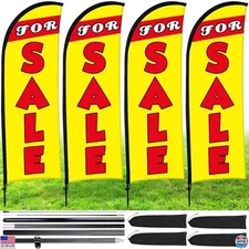 Buryeah 4 Sets Sale Feather Flag with Pole 7ft for Sale Sign Banner Swooper Flag