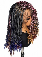 Inch Pink Purple Braided Wig Knotless Box Braids Lace Front Curly Ends ...