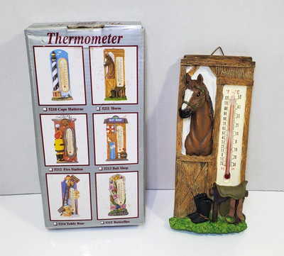Vintage Spoontiques Horse Stable Barn Door Thermometer Wall Hanging Decor w/Box