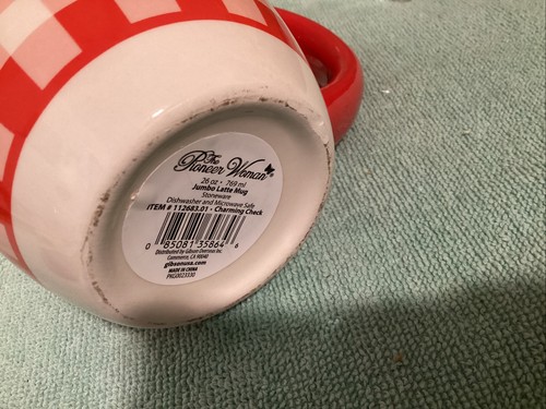 Pioneer Woman Red Gingham Latte Mug … Large… Retired.. Jumbo Mug - Foto 3 di 3