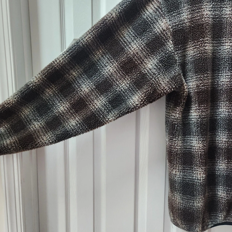 Pulôver masculino vintage Nautica quarto de zíper marrom cinza xadrez creme lã GG - Imagem 2 de 4