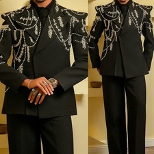 Luxury Men Suits Beadings Single Breasted Slim Fit Peak Lapel Wedding Groom Prom