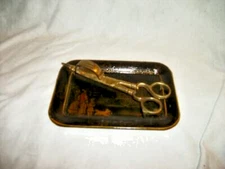 1880s Americana Train Tole Tray Candle Snuffer Brass Wick Folk Art Stencil Aged