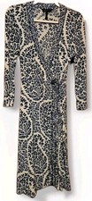 BCBG Maxazria Sz M True Wrap Dress Navy Blue Paisley Stretch MRSP 268