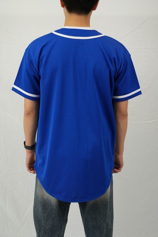 Men's Short Sleeve Plain Button Down Baseball Jersey MLB Team Royal Dodger Blue