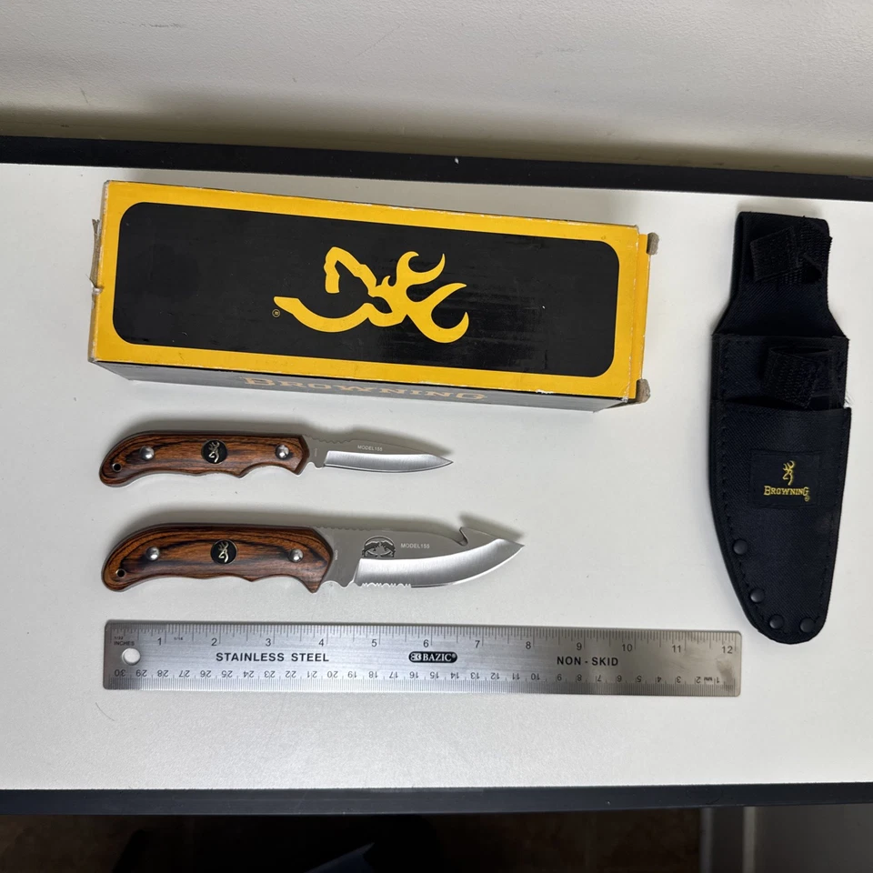 Juego de cuchillos de caza de hoja fija par perfecto Browning mango de madera NUEVO Foto 2 de 4