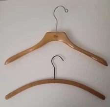 2 Vintage Solid Wood Hangers 17" Sears & 16" Unbranded Shirt Coat Jacket