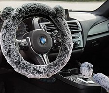 Fuzzy Steering Wheel Cover Cute Fluffy Car Wheel Cover Women Grey Brown Black Fuzzy Steering Wheel Cover Cute Fluffy Car Wheel Cover Women Grey Brown Black