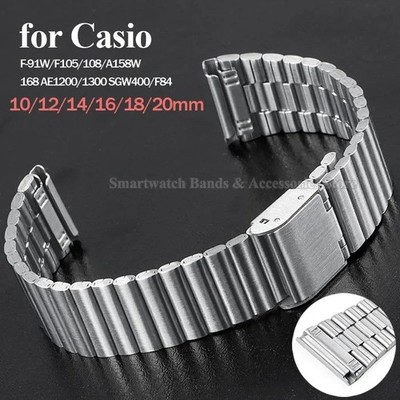 10-20mm Stainless Steel Watch Straps For F-91W F105/108/A158W/168/AE1200