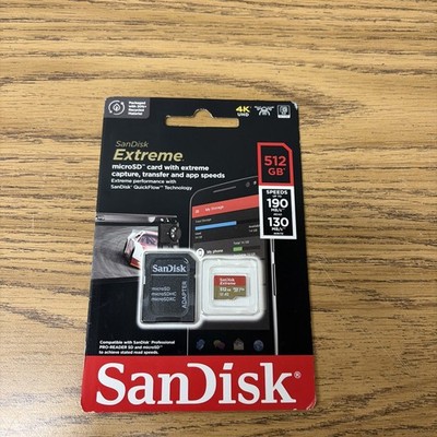 SanDisk 512GB Extreme microSDXC UHS-I/U3 A2 Micro SD Card with Adapter, 190MB/s