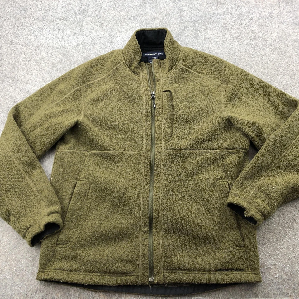 Chaqueta ExOfficio Para Hombres Mediana Verde Vellón Cremallera Completa Exterior Senderismo Pecho Bolsillo Foto 2 de 4