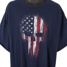 American Flag Skull T Shirt Mens Size 4XL Blue Skeleton Patriotic Punisher