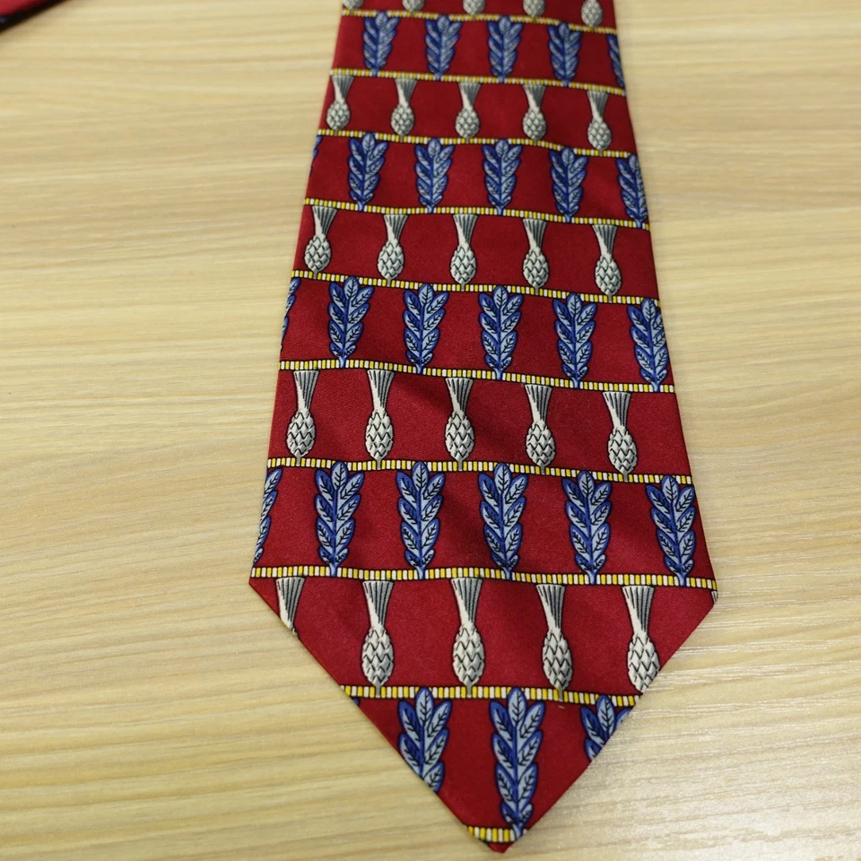 Vintage 80s Neck Tie Mens Burgundy Blue Art Deco Silk USA Designer COUNTESS MARA - Image 2 of 4