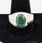 Vintage Taxco Sterling Silver Malachite Inlay Men's Ring Size 13 - 12.7g