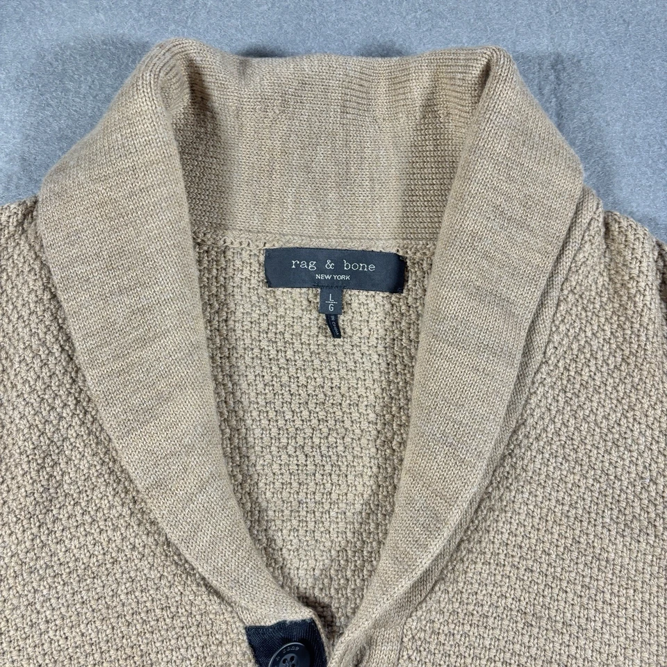 Rag & Bone Cardigan Sweater MENS LARGE Wool Blend Shawl Collar Textured Khaki - Image 3 of 4
