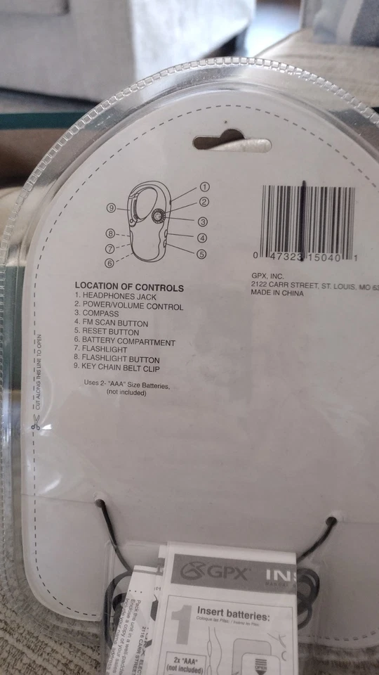 GPX Sport X FM Auto Scan Radio Key Chain Belt Clip Headphones Flashlight Compass - Image 2 of 2