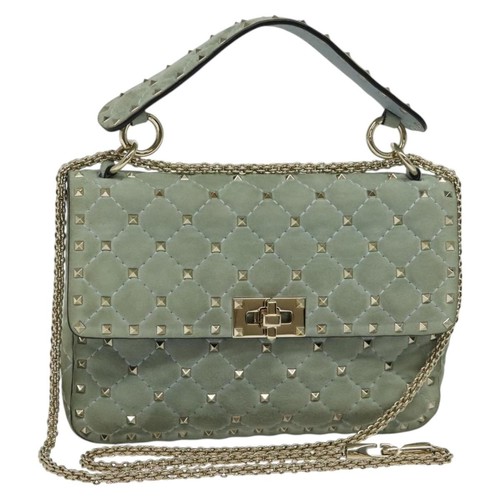 Valentino Garavani Rockstud Spike Flap Bag Quilted Suede Blue Suede Shoulder Bag