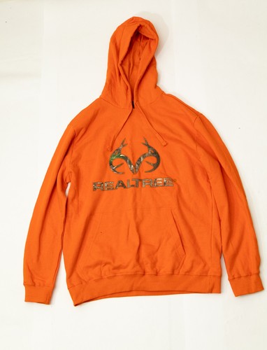 Orange Hoodie with Antler Design on Jerzees tag Large